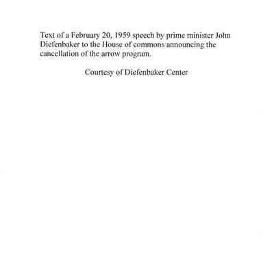Diefenbaker Speech to the House of Commons - cancellation of the Arrow
