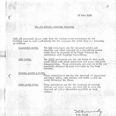 Memo to all Special Projects Personnel - descibes waste disposal requirements