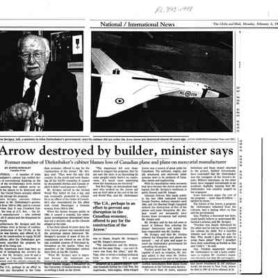 Arrow destroyed by builder, minister says