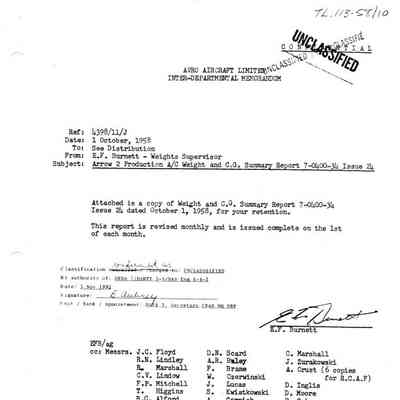 Arrow 2 Production A/C Weight and C.G. Summary Report 7-0400-34 Issue 24