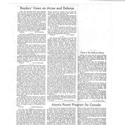 Reader's views on the Arrow and Defense - Mar 2, 1959