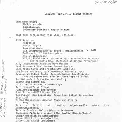 Outline for CF100 Flight Testing