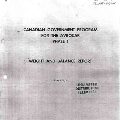 Canadian Government Program for the Avrocar Phase 1 - Weight and Balance Report