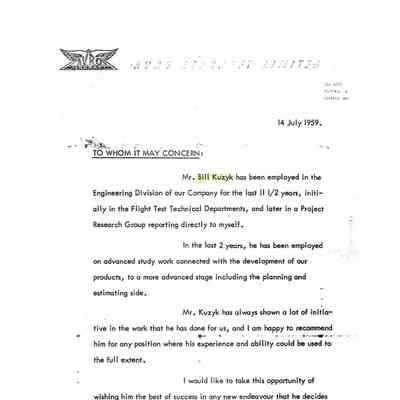 Bill Kuzyk employment letter