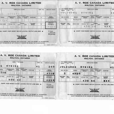 Original pay slips (weekly) from A.V.Roe Canada Limited for George Ryning