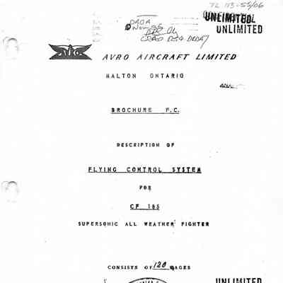 Brochure F.C. Description of flying control system for CF 105: supersonic all weather fighter