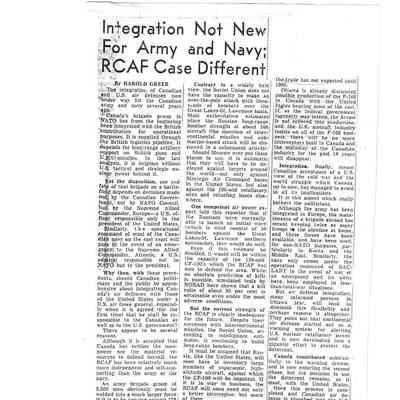 Integration not New for Army and Navy; RCAF Different
