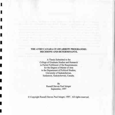 CF-105 Arrow Programme - Decisions and Determinants - Russell Isinger