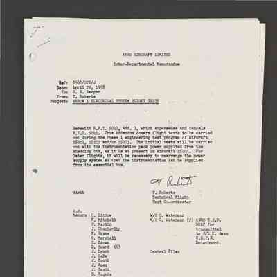 ARROW 1 ELECTRICAL SYSTEM FLIGHT TESTS, Addendum 1