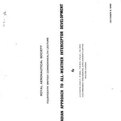 Copy of Lecture by J.C. Floyd to Royal Aeronautical Society on Canadian Approach to All-Weather Interceptor Development