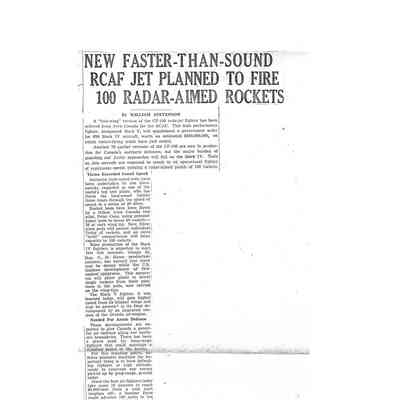 New Faster than Sound RCAF jet planned to fire 100 radar aimed rockets