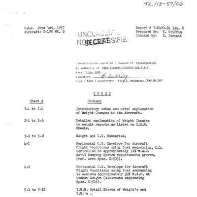 CF-105 Weight and Balance Report of Mark 2 Production Aircraft per Issue 8
