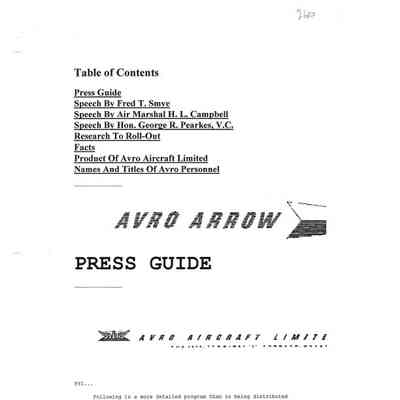 Arrow Roll-out - A Press Guide - Avro Aircraft Ltd