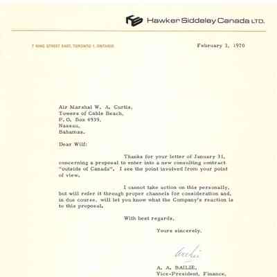 Letter - A.A. Bailie to W.A. Curtis Feb 3, 1970 (attached to AC.2000.3.23, 24, 26-29)