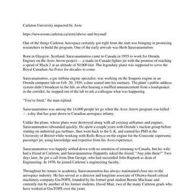 Carleton University impacted by Avro