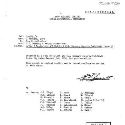 Arrow 2 Production A/C Weight & CofG Summary Report 7-0400-34 Issue 27