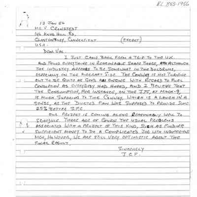 JCF Letter to Val Cronstedt