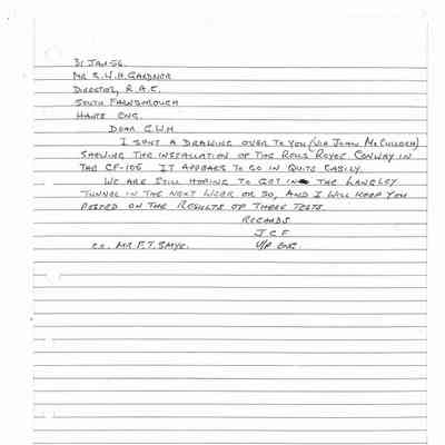 JCF letter to GHW Gardner 31 Jan 56 re: Rolls Royce Conway in the CF-105