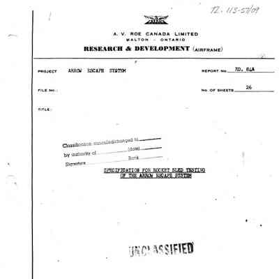 Specification for Rocket Sled Testing of the Arrow Escape System Report RD.84.A