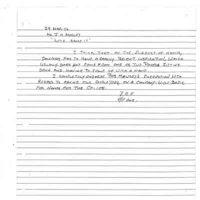 JCF letter to Morley - re: "Lets name it"