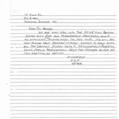 JCF letter to Sir A. Hall - Re: fire control system
