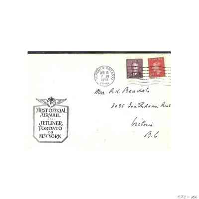 Photocopy of First Official Airmail envelope carried on First Flight of Jetliner Toronto to New York
