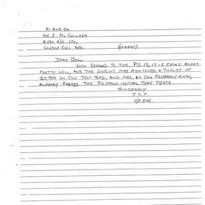 JCF letter to McCulloch - re: P.S. 13 engine