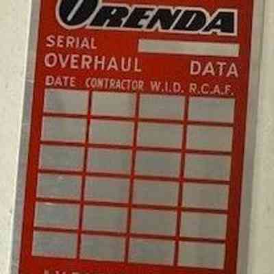 Orenda Overhaul Data Plate- A.V.Roe Canada
