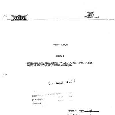Arrow 1 - Compliance with Requirements of U.S.A.F. Mil. Spec. F-8785. Handling Qualities of Piloted Airplanes