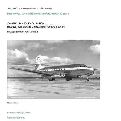 1000 Aircraft Photos website - C-102 Jetliner