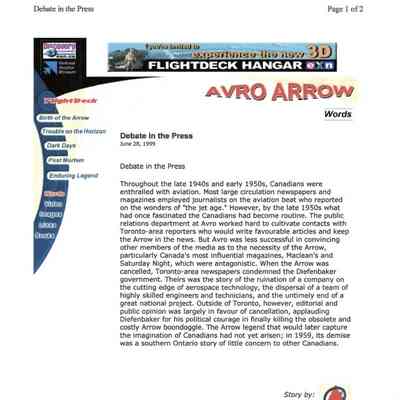 Avro Arrow - Debate in the press