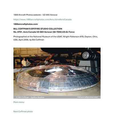 1000 Aircraft Photos website - Avrocar