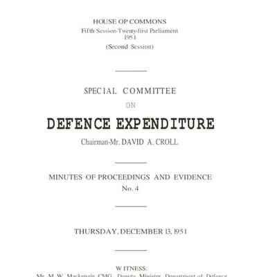 Special Commottee on Defence Expenditure No 4- Minutes and Proceedings Dec 13 1951