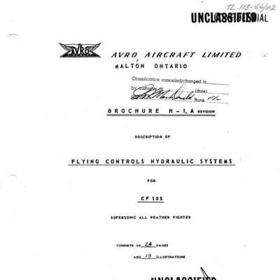 Description of Flying Controls Hydraulic Systems For CF-105 Supersonic All Weather Fighter