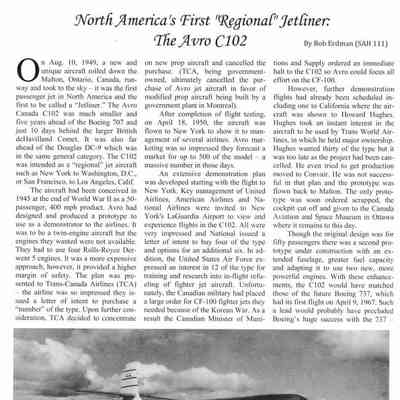 North America's First "Regional" Jetliner: The Avro C102