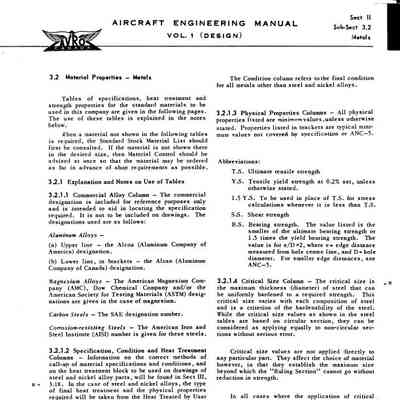 Aircraft Engineering Manual, Vol. 1, Design, Sections II and V.