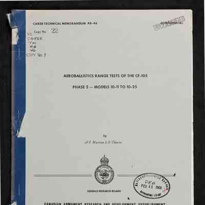 Aeroballistics range tests of the CF-105: phase 2: models 10-11 to 10-25. CARDE Technical Memorandum AB-45