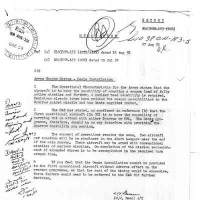 Memo to CAE Re: Arrow Weapon System - Genie Installation