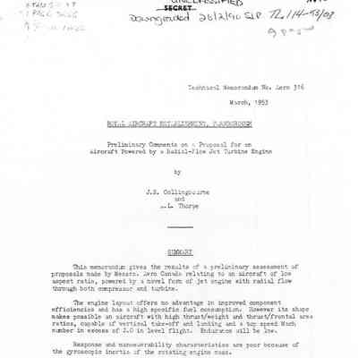 Preliminary Comments on the Proposal for an Aircraft Powered by a Radial-Flow Jet Turbine Engine