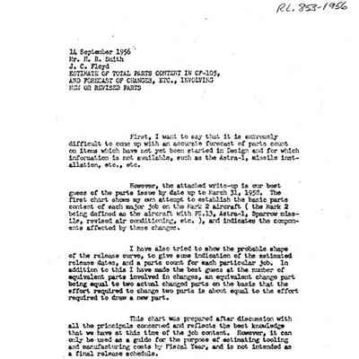 Letter to H.R.Smith from Jim Floyd re: Estimate of total parts and changes