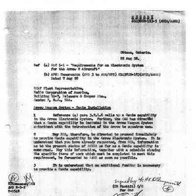 Letter to RCAF Plant Rep at RCA RE: Arrow Weapon System - Genie Installation