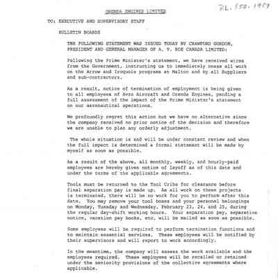 Memo to Employees of Orenda Engines Limited