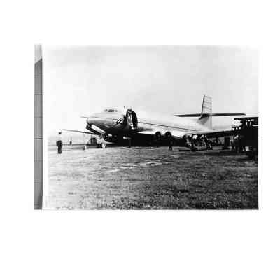 Black and White Photo of 5"x7" Photo of Avro Jetliner after a Wheels Up Landing on Grass