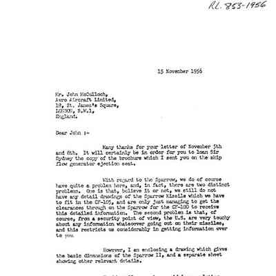 Letter to John McCulloch from Jim Floyd re: Sparrow Missle to fit CF-105