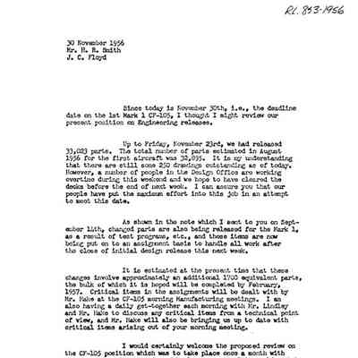 Letter to John McCulloch from Jim Floyd re: CF-105 Standard Aircraft Characteristics