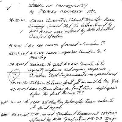 Untitled notes summarizing contents of several published books about Avro.