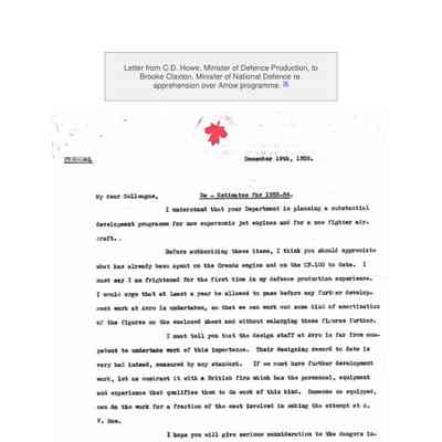 letter to Brooke Claxton Minister of National Defence - RE: Estimates for 1953-45