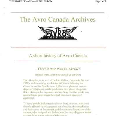 A Short History of Avro Canada "There Never Was an Arrow"