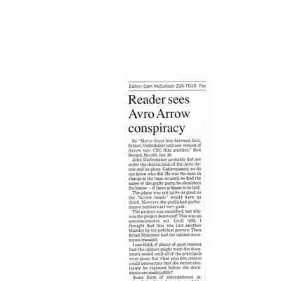 Readers see Avro Arrow conspiracy