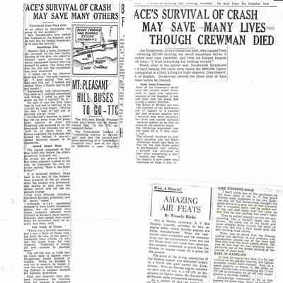 Zura news - Ace's survival of crash may save many others / Ace's survival of crash may save many lives though crewman died / What A Minute! Amazine Air Feats / Avro Jet Fighter goes backward at air display